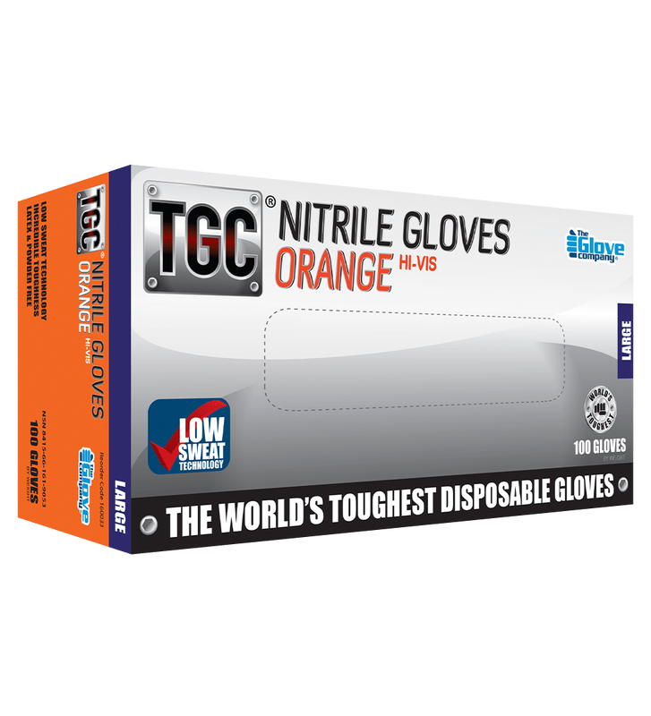 TGC Hi Vis Orange Nitrile Disposable Gloves