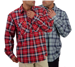 Swandri Mens Egmont Half Button Flannelette Shirt Twin Pack