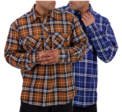 Swandri Mens Egmont Half Button Flannelette Shirt Twin Pack